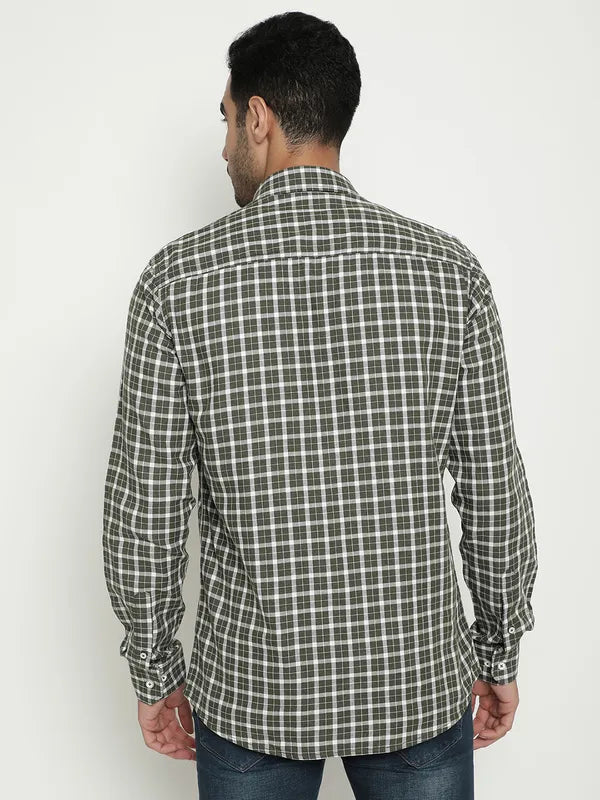 Mettle Men Gingham Checked Spread Collar Long Sleeves Cotton Casual Shirt