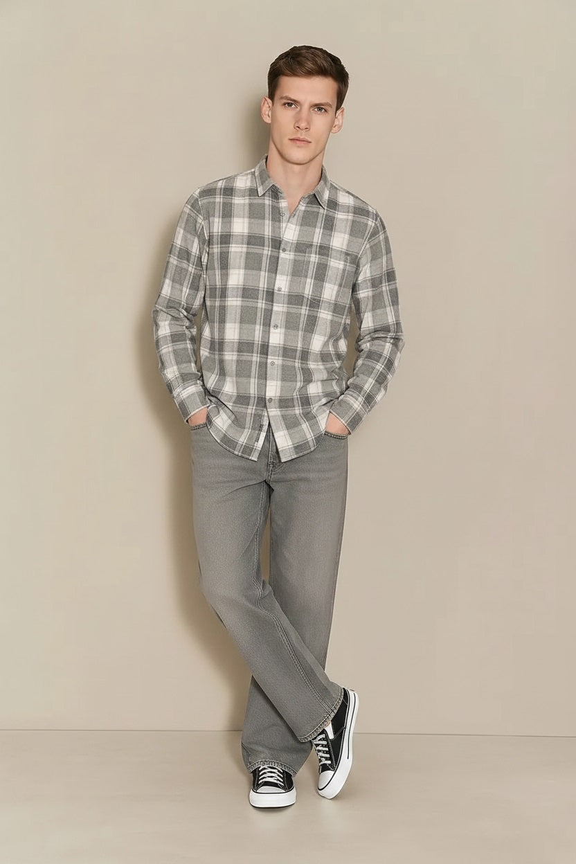 Men Light Olive Tartan Checks Checked Casual Shirt