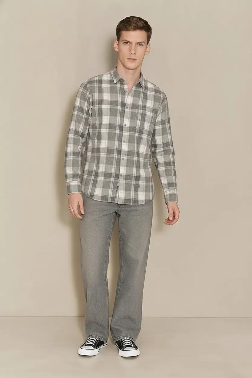 Men Light Olive Tartan Checks Checked Casual Shirt