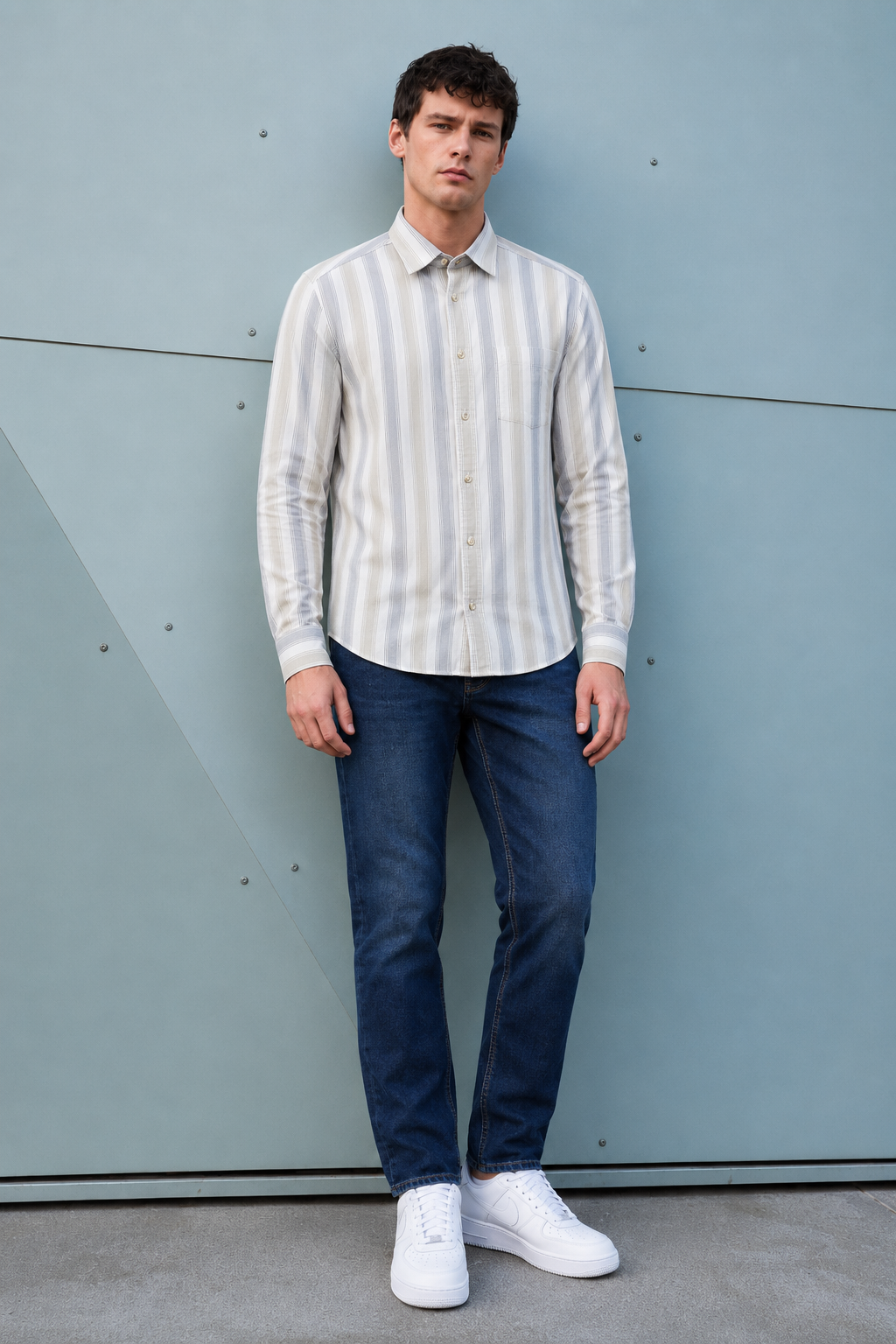 Men’s Natural Oxford Stripe Full Sleeve Shirt | Regular Fit