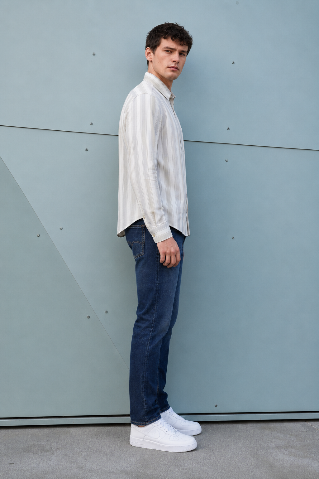 Men’s Natural Oxford Stripe Full Sleeve Shirt | Regular Fit