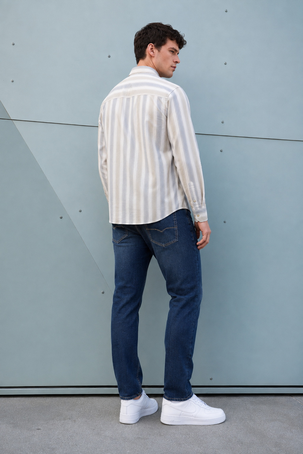 Men’s Natural Oxford Stripe Full Sleeve Shirt | Regular Fit