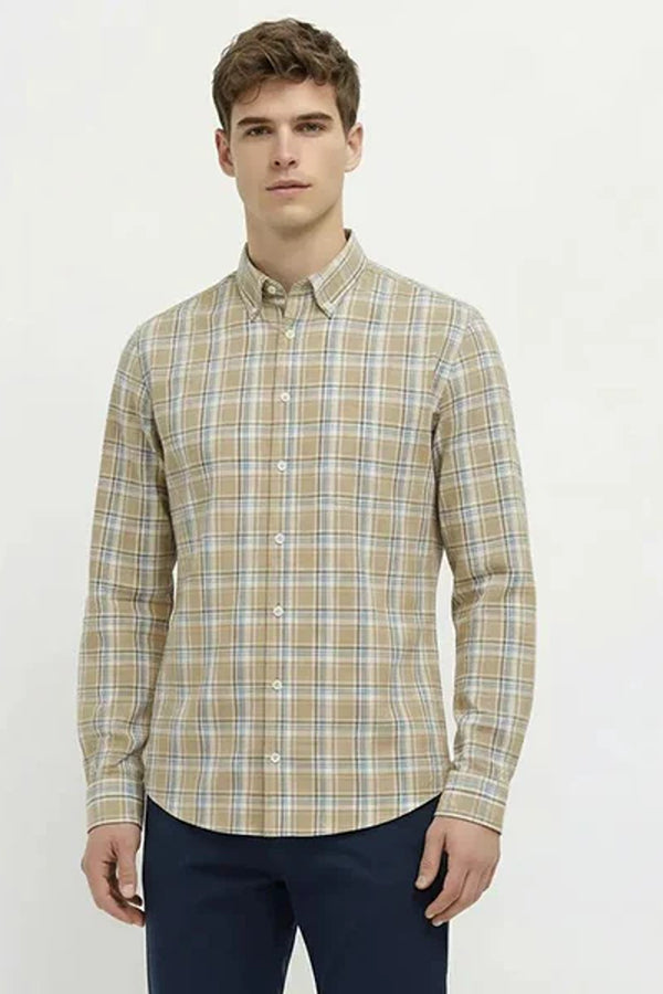 Tartan Checked Button-Down Collar Cotton Casual Shirt