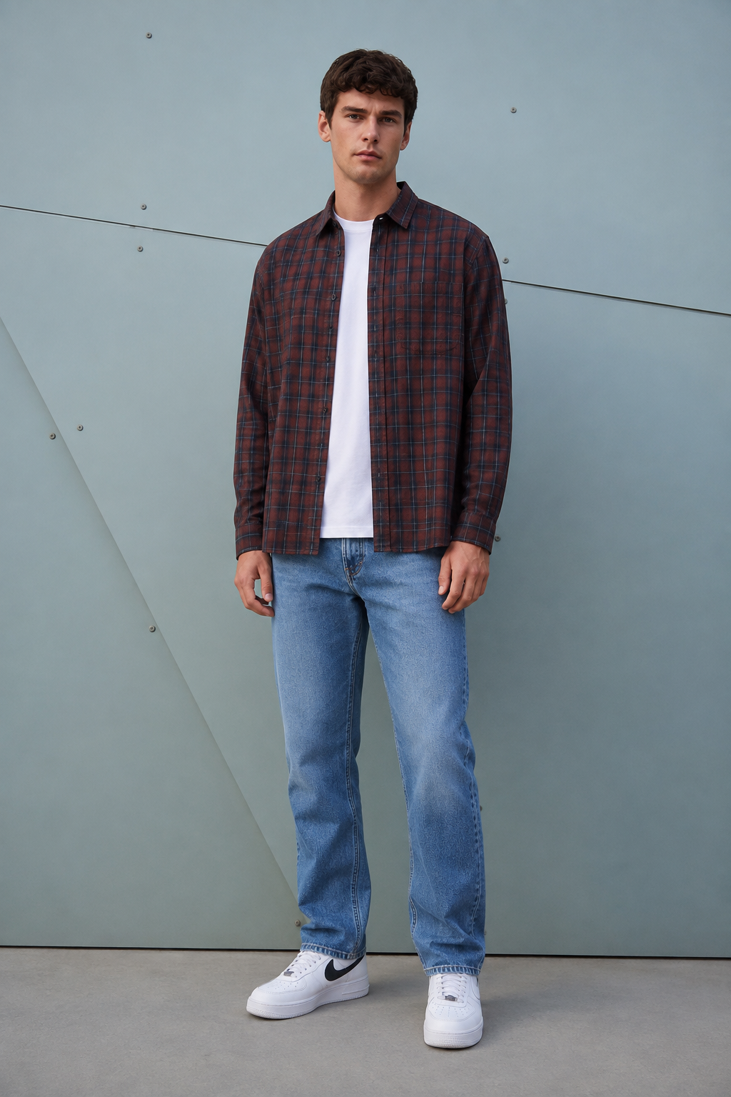Men’s Coffee Cotton Check Full Sleeve Shirt | Regular Fit