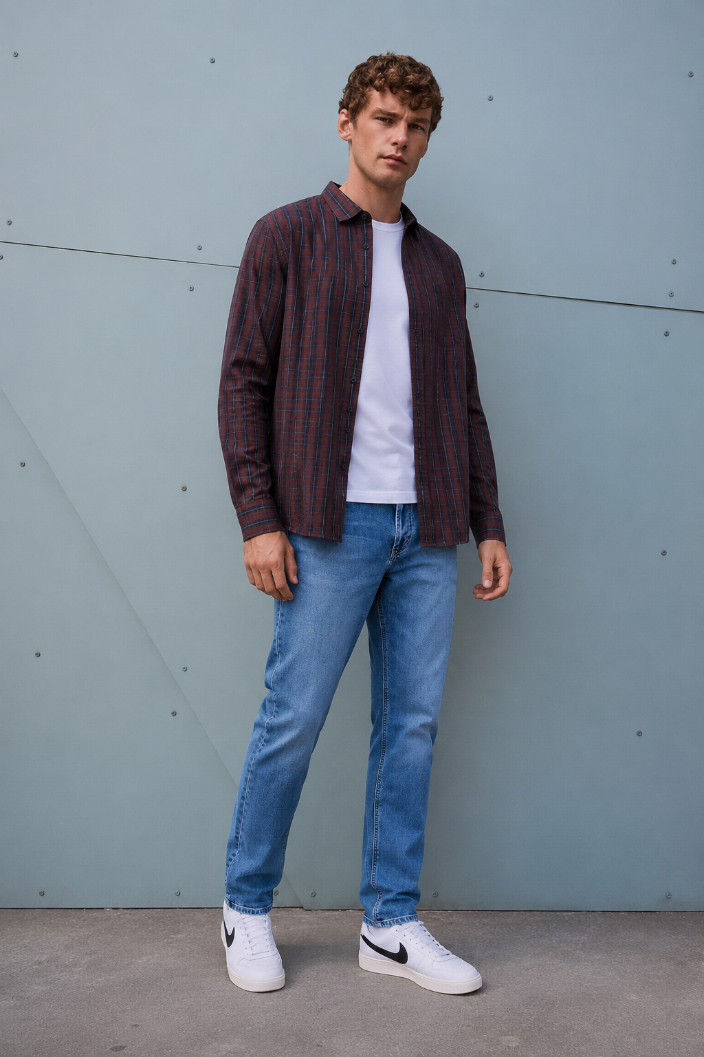Men’s Coffee Cotton Check Full Sleeve Shirt | Regular Fit