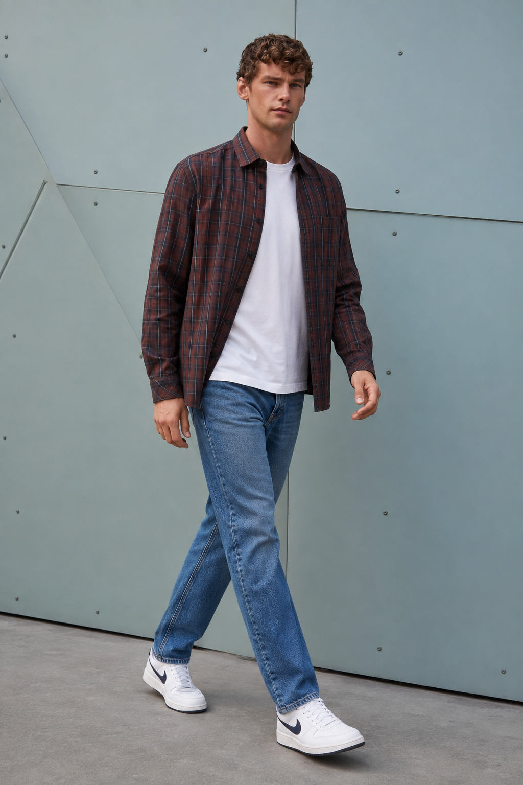 Men’s Coffee Cotton Check Full Sleeve Shirt | Regular Fit
