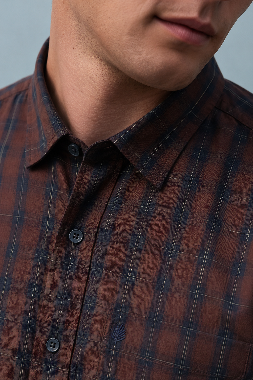 Men’s Coffee Cotton Check Full Sleeve Shirt | Regular Fit