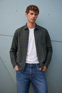 Men’s Olive Cotton Check Full Sleeve Shirt | Regular Fit