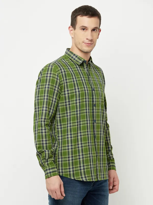 Mettle Men Olive Green Tartan Checks Checked Casual Shirt