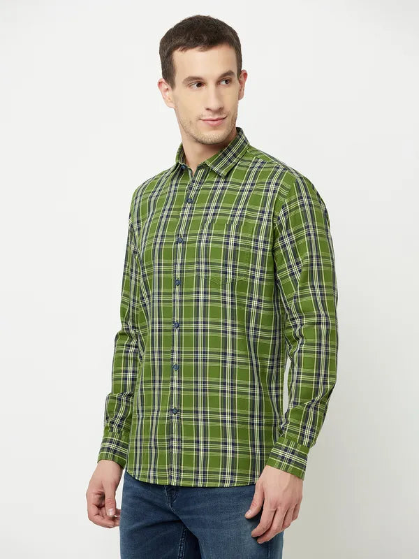 Mettle Men Olive Green Tartan Checks Checked Casual Shirt