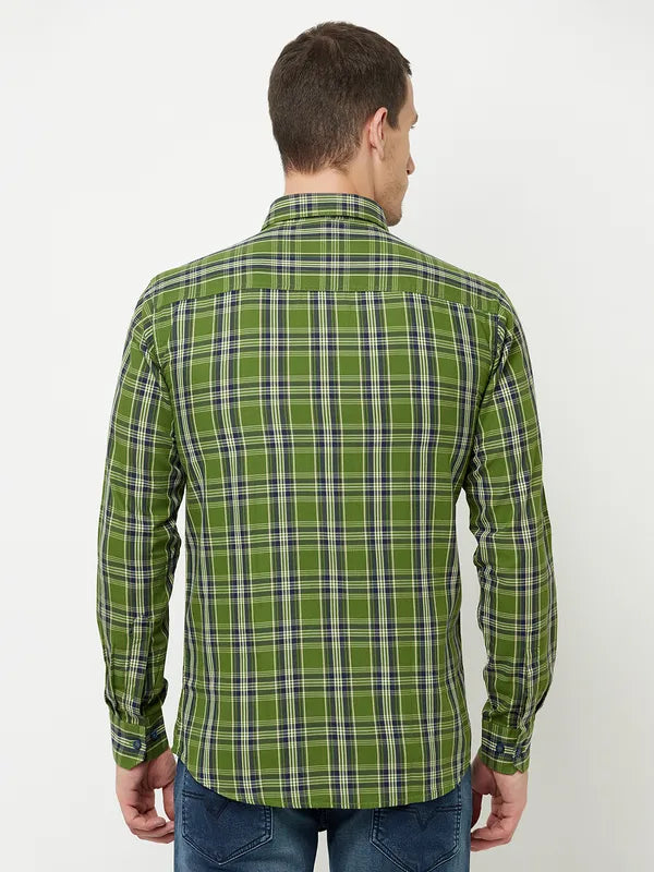 Mettle Men Olive Green Tartan Checks Checked Casual Shirt