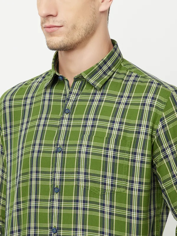 Mettle Men Olive Green Tartan Checks Checked Casual Shirt