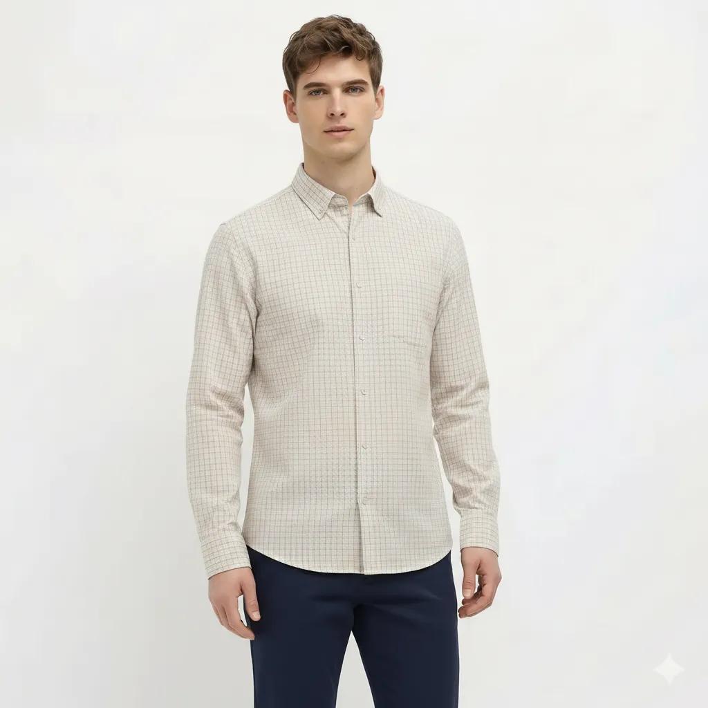 Men Off White Checked Casual Shirt