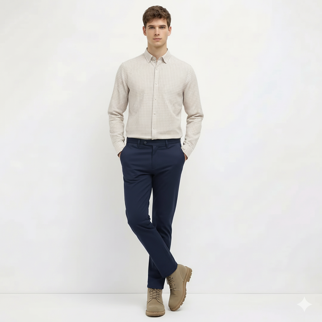 Men Off White Checked Casual Shirt