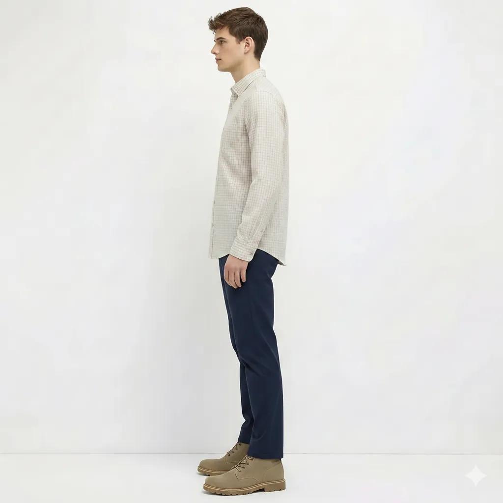 Men Off White Checked Casual Shirt