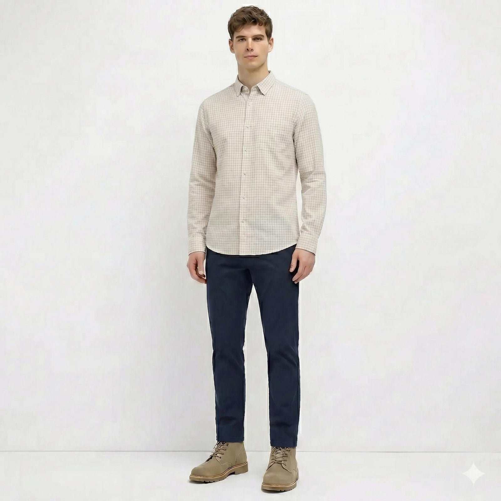 Men Off White Checked Casual Shirt