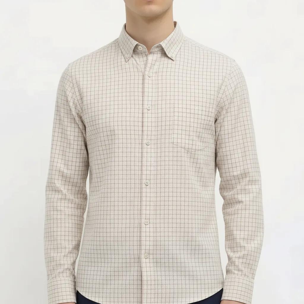 Men Off White Checked Casual Shirt