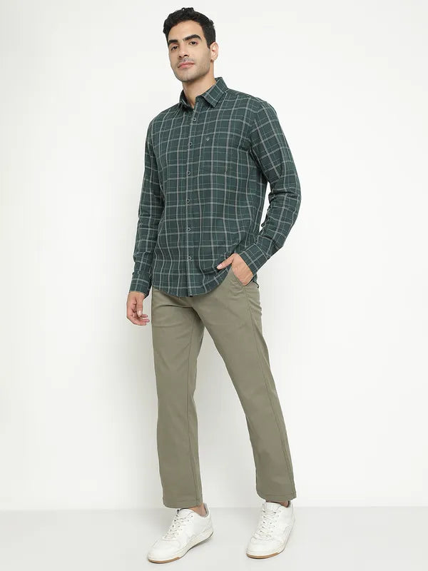 Mettle Men Green Tartan Checks Opaque Checked Casual Shirt