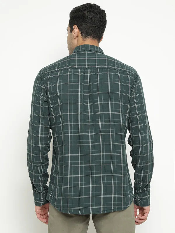 Mettle Men Green Tartan Checks Opaque Checked Casual Shirt