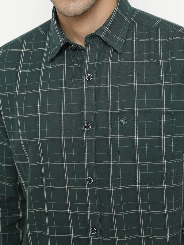 Mettle Men Green Tartan Checks Opaque Checked Casual Shirt