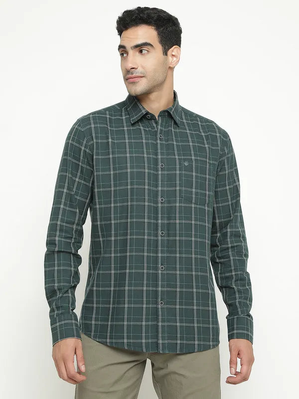 Mettle Men Green Tartan Checks Opaque Checked Casual Shirt