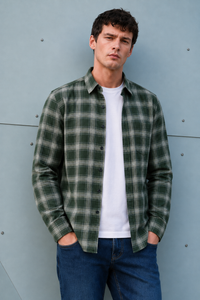 Men’s Dark Olive Oxford Check Full Sleeve Shirt | Regular Fit Checked