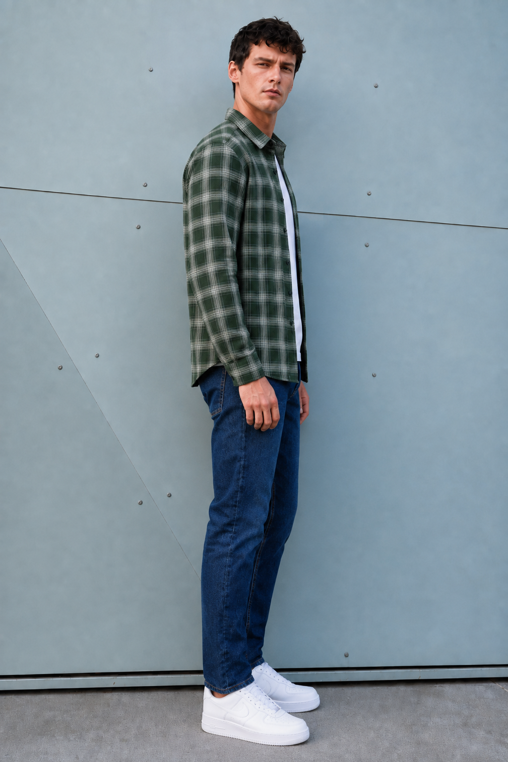 Men’s Dark Olive Oxford Check Full Sleeve Shirt | Regular Fit Checked