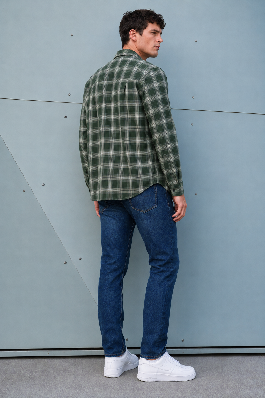 Men’s Dark Olive Oxford Check Full Sleeve Shirt | Regular Fit Checked