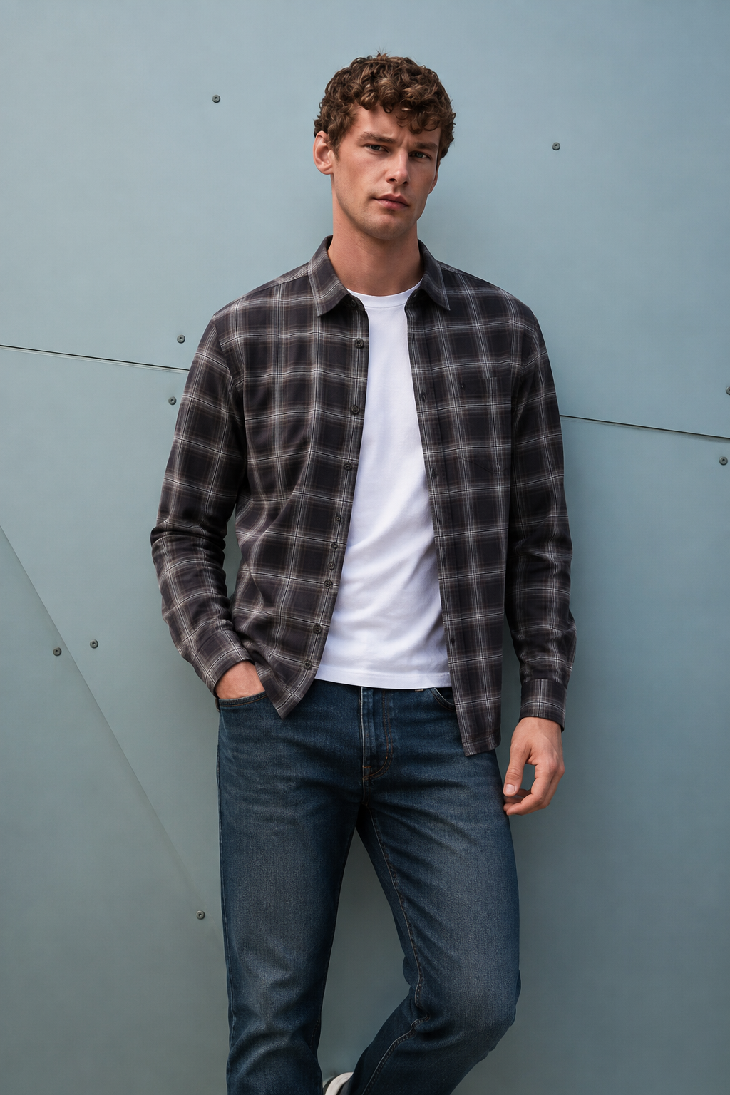 Men’s Dark Olive Oxford Check Full Sleeve Shirt | Regular Fit Checked