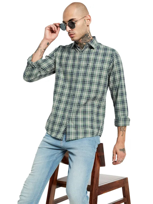 Mettle Spread Collar Tartan Checked Casual Shirt