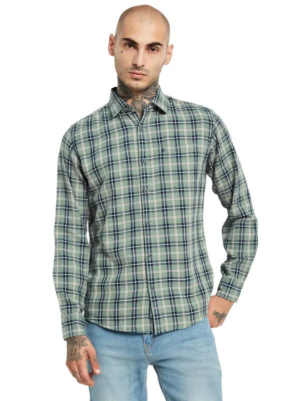 Mettle Spread Collar Tartan Checked Casual Shirt