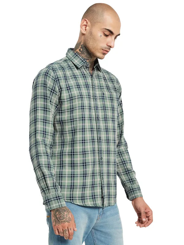 Mettle Spread Collar Tartan Checked Casual Shirt