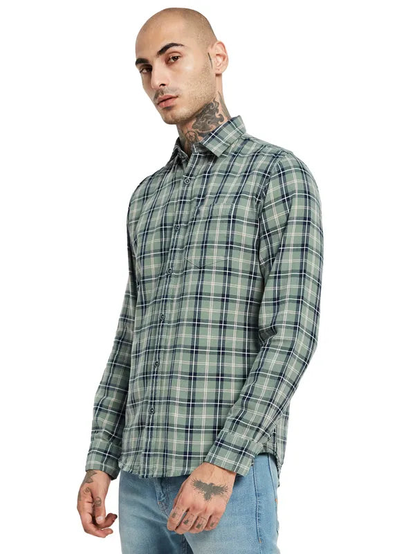 Mettle Spread Collar Tartan Checked Casual Shirt