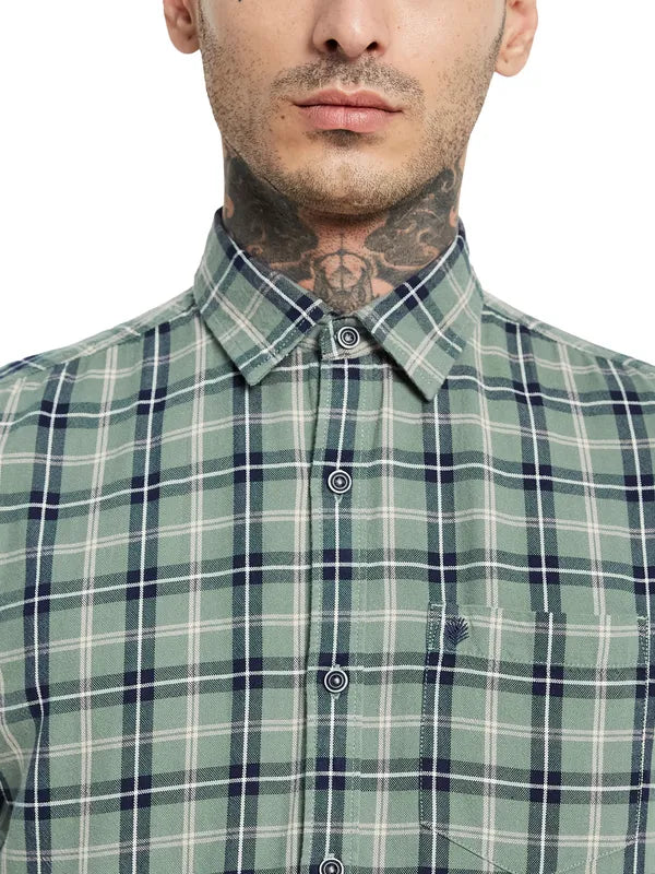 Mettle Spread Collar Tartan Checked Casual Shirt