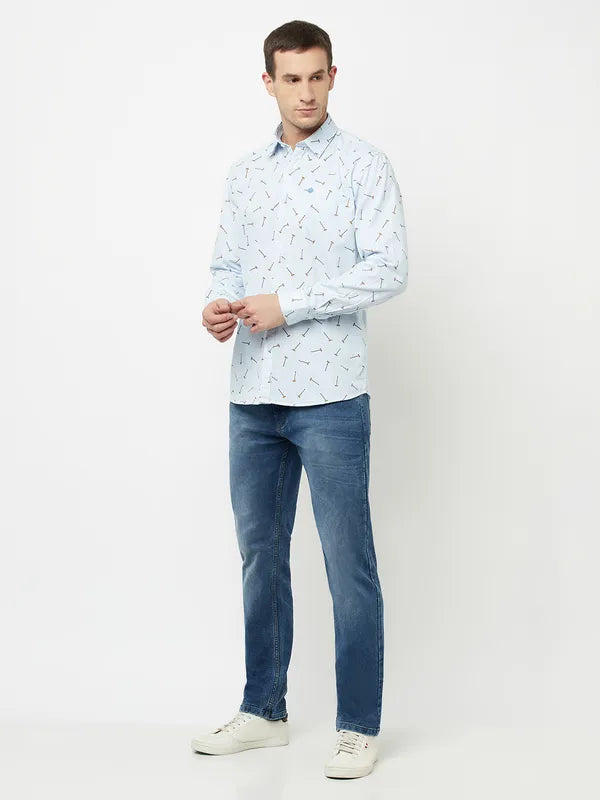 Mettle Men Blue Printed Casual Shirt