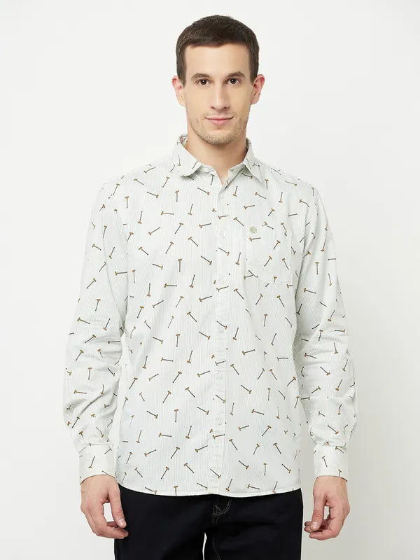 Mettle Men White Printed Casual Shirt