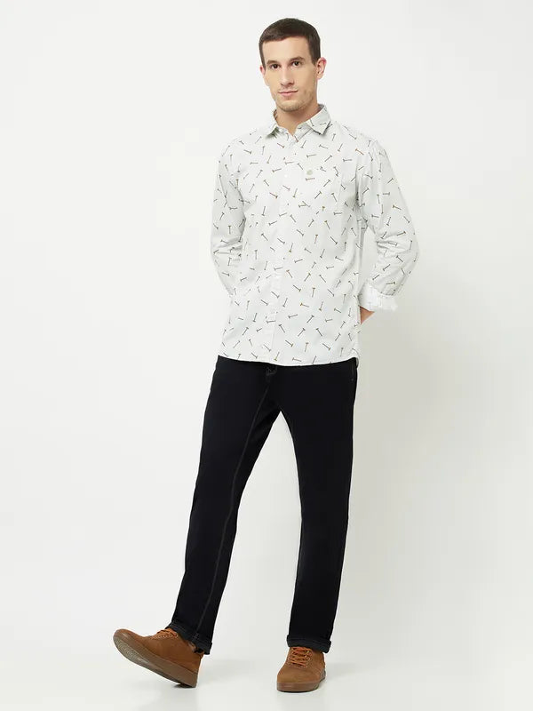 Mettle Men White Printed Casual Shirt