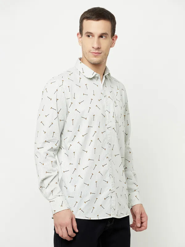 Mettle Men White Printed Casual Shirt