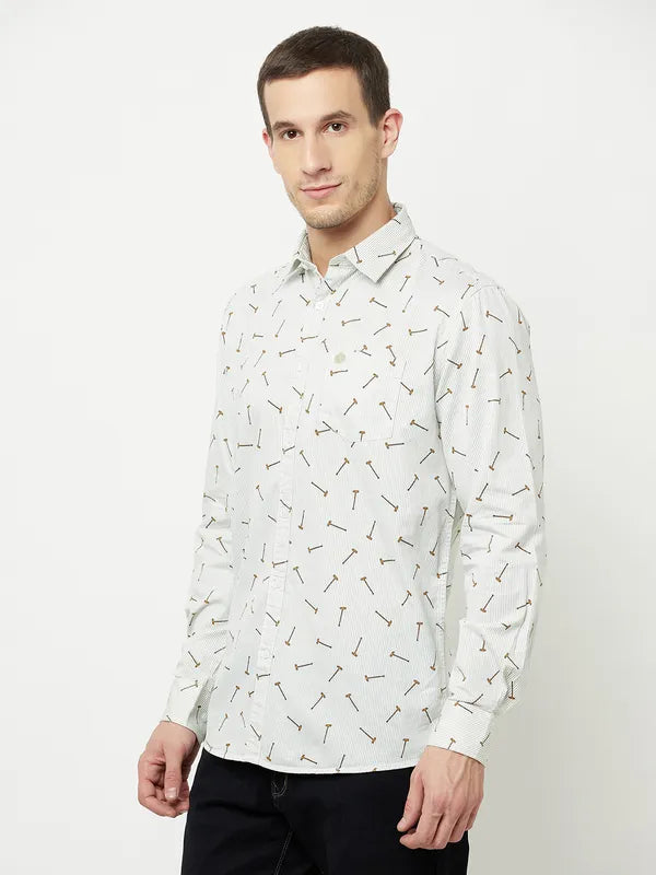 Mettle Men White Printed Casual Shirt