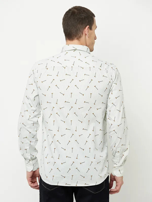 Mettle Men White Printed Casual Shirt