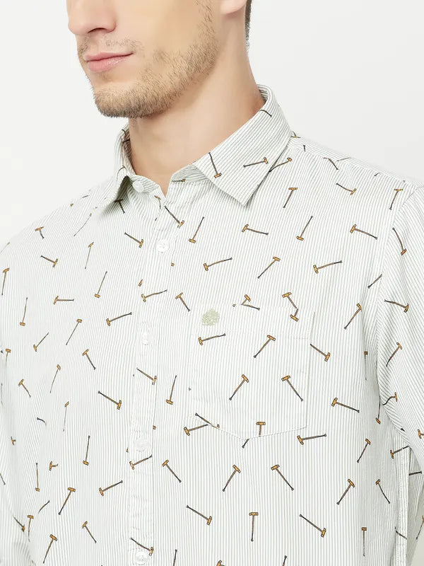 Mettle Men White Printed Casual Shirt