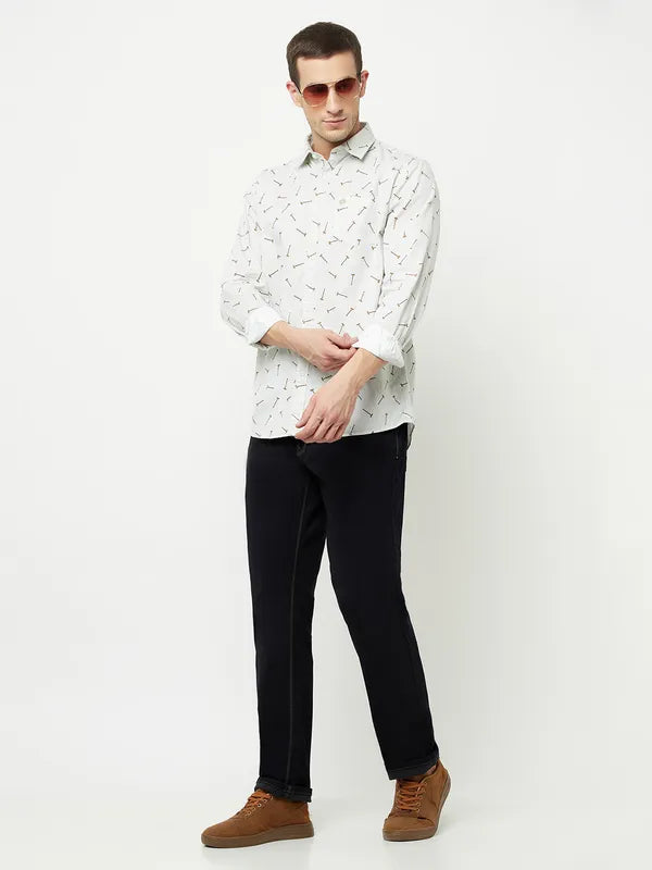 Mettle Men White Printed Casual Shirt