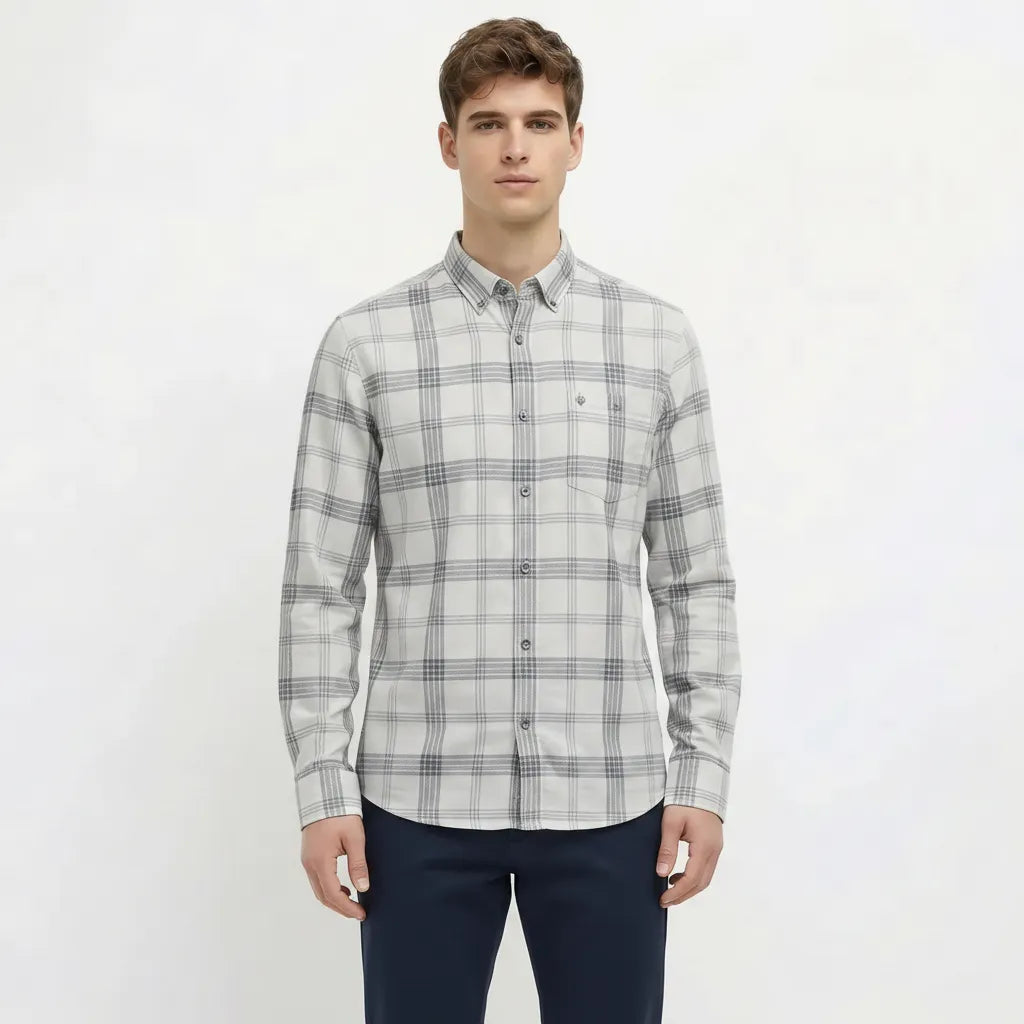 Men White Checked Casual Shirt