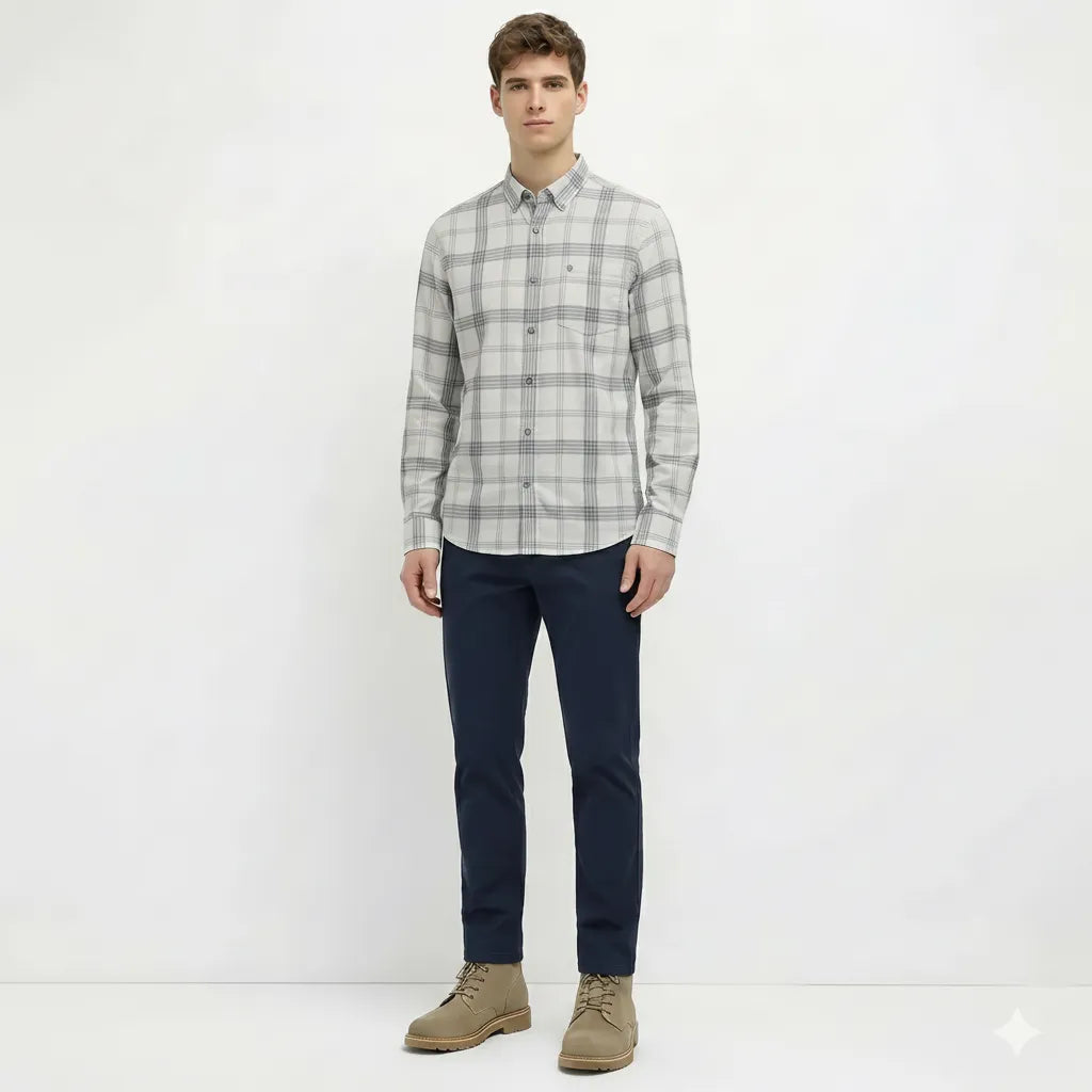 Men White Checked Casual Shirt