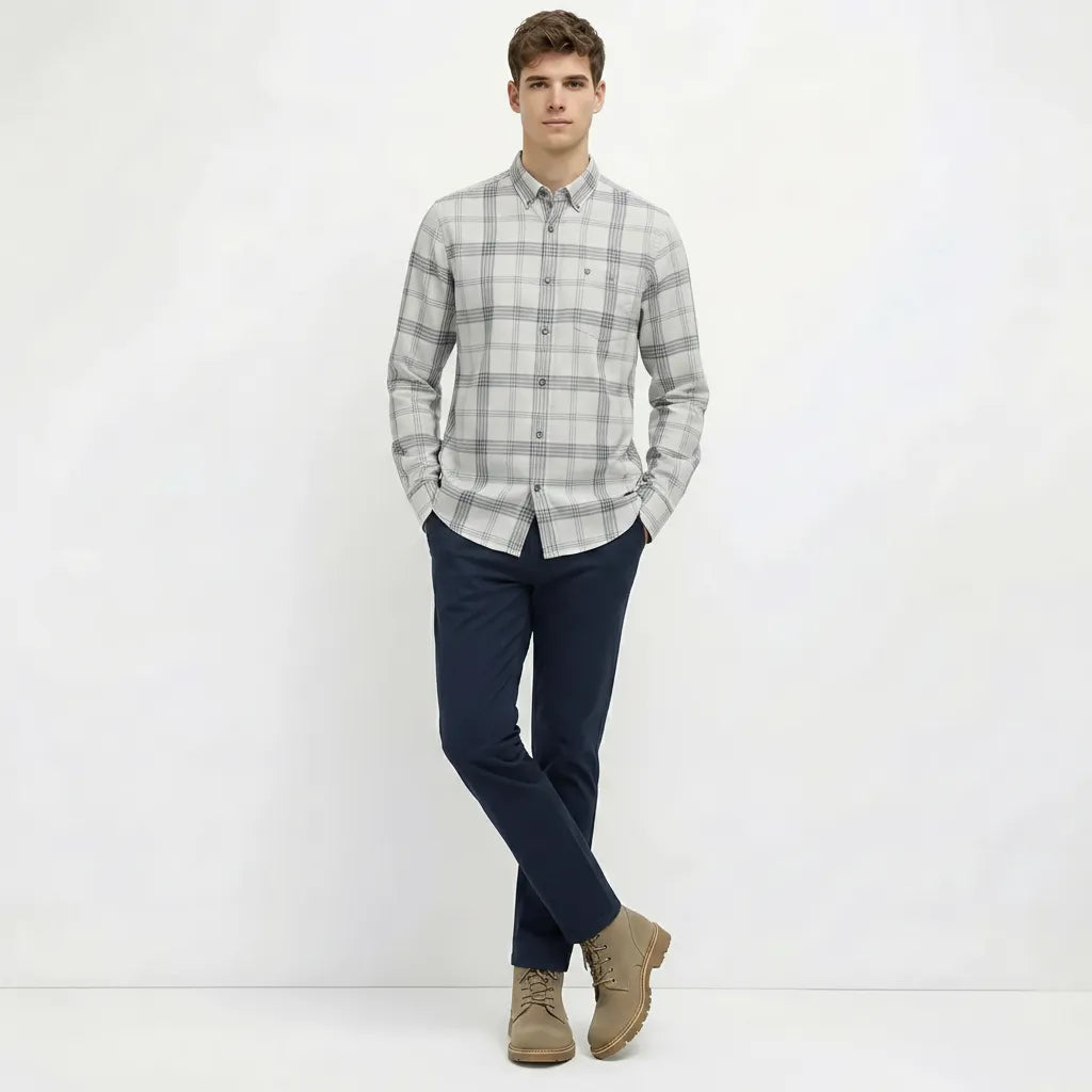 Men White Checked Casual Shirt