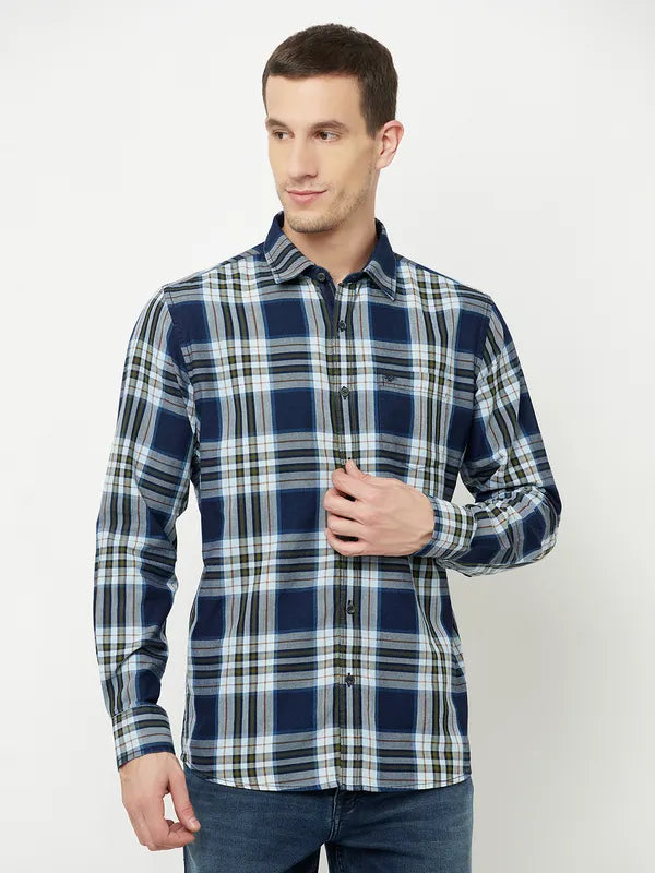 Mettle Men Blue Tartan Checks Checked Casual Shirt