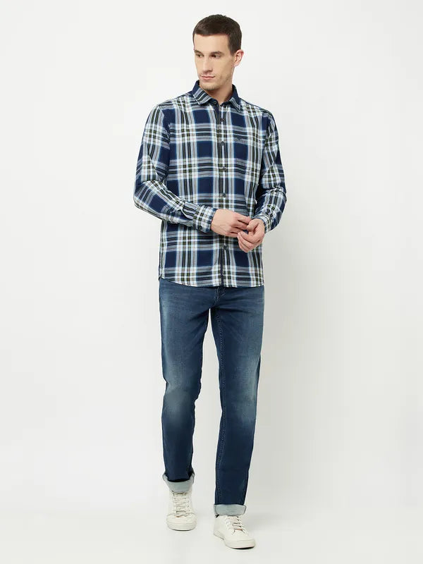 Mettle Men Blue Tartan Checks Checked Casual Shirt