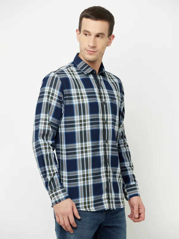 Mettle Men Blue Tartan Checks Checked Casual Shirt