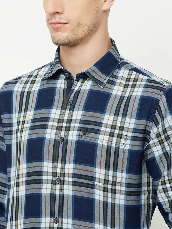 Mettle Men Blue Tartan Checks Checked Casual Shirt