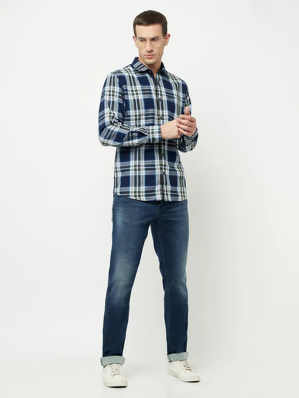 Mettle Men Blue Tartan Checks Checked Casual Shirt